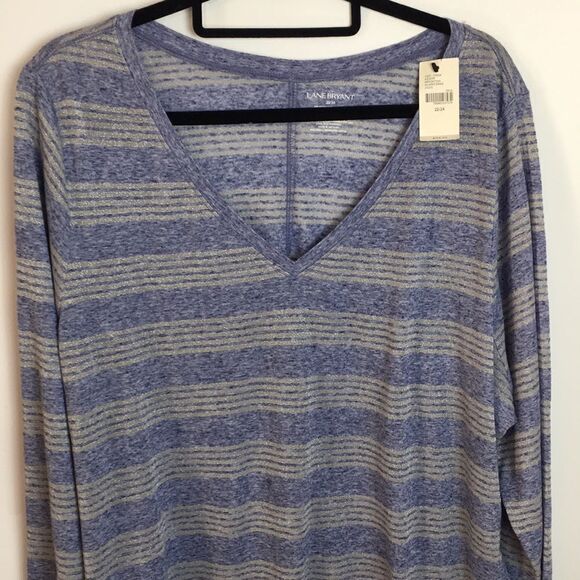 Lane Bryant Purple Multi Plus Striped Sparkle Long Sleeve T-Shirt Top Sz 22/24. - Picture 2 of 14